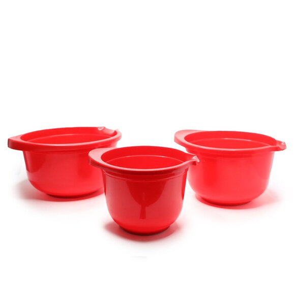 Vintage Rosti Denmark Red Mixing Bowls Set of 3 Lightweight 1980s Erik Lehmann - Picture 3 of 14